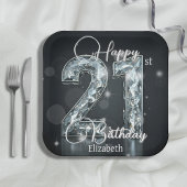Sparkling Diamond Number op Black 21st Birthday Papieren Bordje