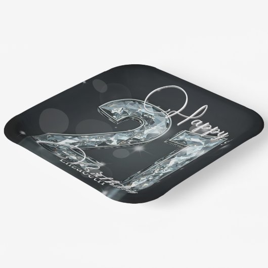 Sparkling Diamond Number op Black 21st Birthday Papieren Bordje (Gebogen)