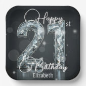 Sparkling Diamond Number op Black 21st Birthday Papieren Bordje (Voorkant)