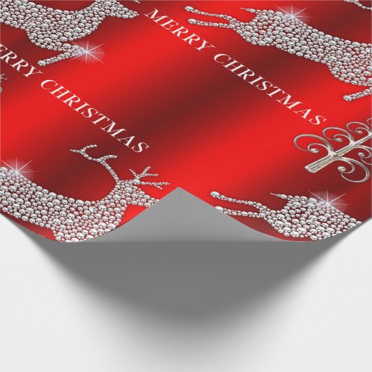 Sparkling Diamond Rendier Rode Kerstmis Cadeaupapier (Hoek)