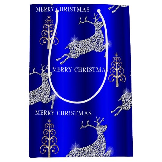 Sparkling Diamond Rendier Zilver Kerstblauw Medium Cadeauzakje (Voorkant)