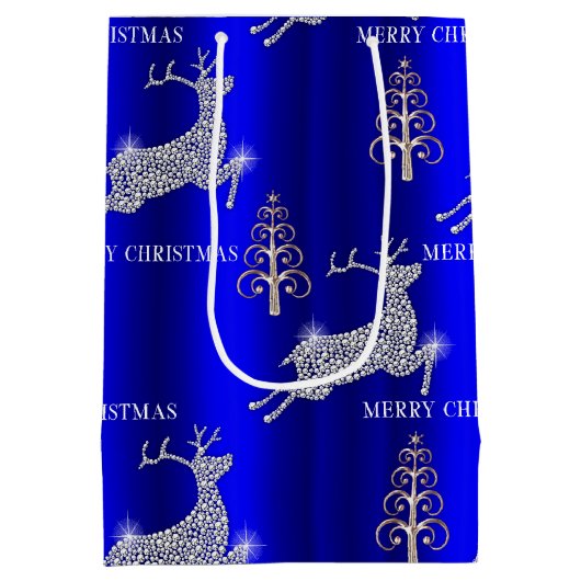 Sparkling Diamond Rendier Zilver Kerstblauw Medium Cadeauzakje (Achterkant)