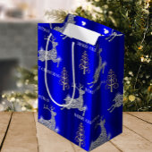 Sparkling Diamond Rendier Zilver Kerstblauw Medium Cadeauzakje