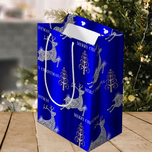 Sparkling Diamond Rendier Zilver Kerstblauw Medium Cadeauzakje