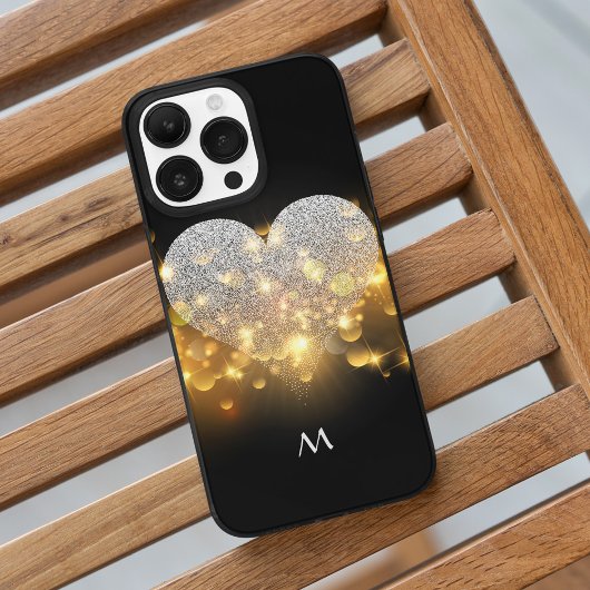 Sparkling Diamonds Hart Zwart en Lichten Monogram Case-Mate iPhone Case
