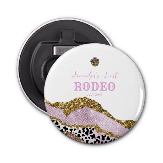 Sparkling Disco cowgirl Bachelorette, gouden glitt Button Flesopener (Voorkant)
