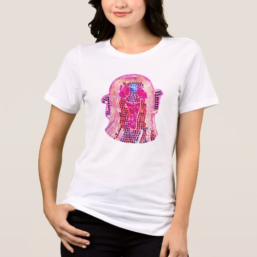 Sparkling Disco Ghost - Retro Halloween Sequin Des Tri-Blend Shirt (Voorkant)