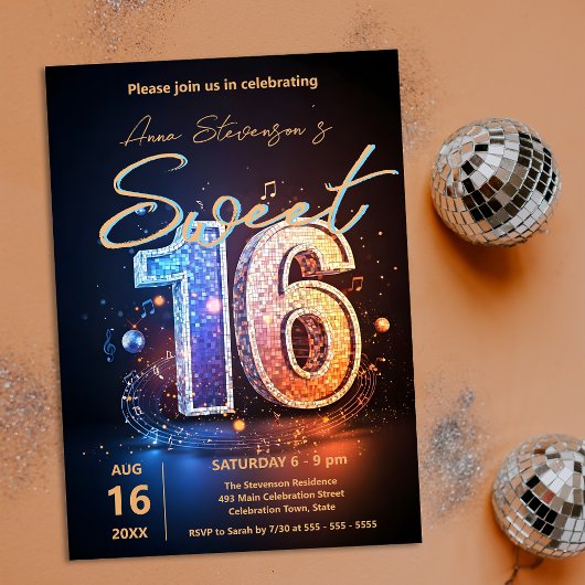 Sparkling Disco Sweet 16 verjaardagsfeest Kaart