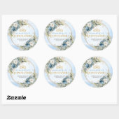 Sparkling Dusty Blue Gold Greenery 15th Birthday   Ronde Sticker (Vel)