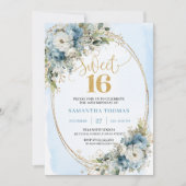 Sparkling Dusty Blue Greenery Sweet Sixteen Invite Kaart (Voorkant)