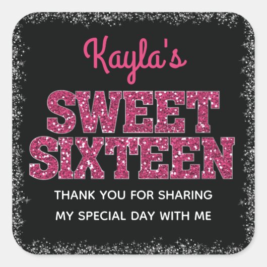 Sparkling Edge Roze Glitter Look Sweet 16 Vierkante Sticker (Voorkant)