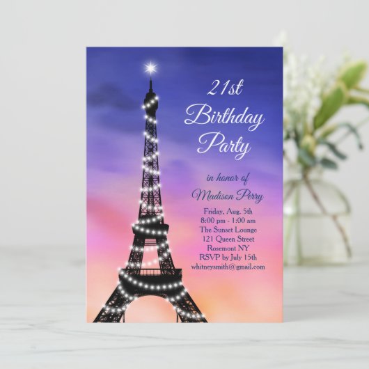 Sparkling Eiffeltoren Zonsondergang 21e verjaardag Kaart (Staand voorkant)