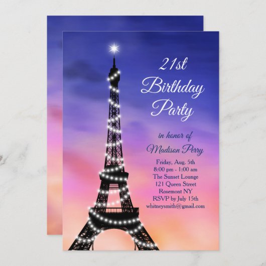 Sparkling Eiffeltoren Zonsondergang 21e verjaardag Kaart (Voorkant / Achterkant)
