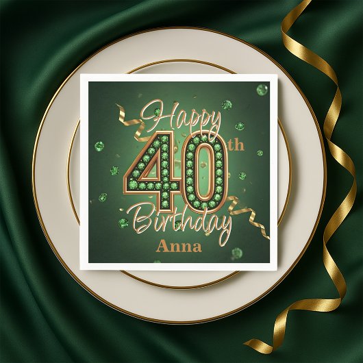 Sparkling Emerald Green and Gold 40th Birthday Servet