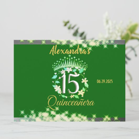 Sparkling Emerald Green Quinceañera Spaans Menu (Staand voorkant)