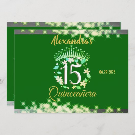 Sparkling Emerald Green Quinceañera Spaans Menu (Voorkant / Achterkant)