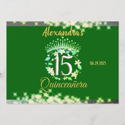 Sparkling Emerald Green Quinceañera Spaans Menu (Voorkant)
