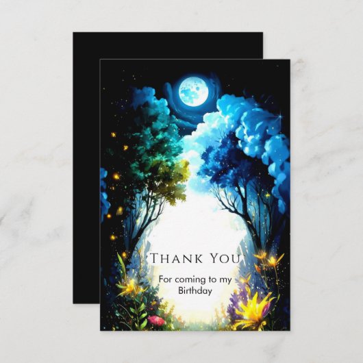 Sparkling Enchantment Woodland Verjaardag Bedankkaart (Voorkant / Achterkant)