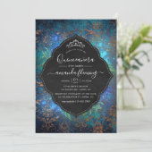 Sparkling Fantasy Vintage Damast Quinceañera Kaart (Staand voorkant)