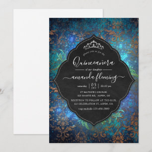 Sparkling Fantasy Vintage Damast Quinceañera Kaart