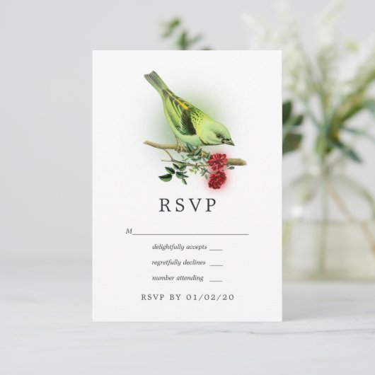 Sparkling Fantasy Vogel Bruiloft RSVP Kaartje (Staand voorkant)