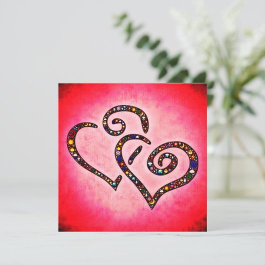 Sparkling Gem Hearts Designer Square Note Kaart (Staand voorkant)