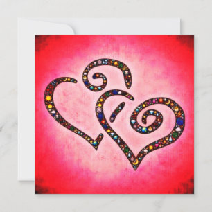 Sparkling Gem Hearts Designer Square Note Kaart
