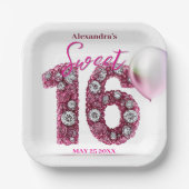 Sparkling Glam Chic Pink & White Edelsteen Sweet 1 Papieren Bordje (Voorkant)