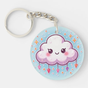 Sparkling Glimlachende Wolk – Kawaii Pastel Sleutelhanger