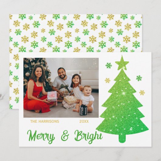 Sparkling Glitter Christmas Tree One Foto Feestdagenkaart (Voorkant / Achterkant)
