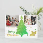 Sparkling Glitter Kerstboom Twee foto's Feestdagenkaart (Staand voorkant)