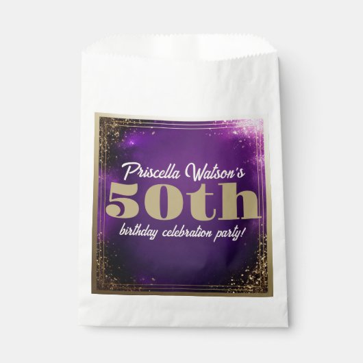 Sparkling Glitter Paarse en Gouden Verjaardagsfees Bedankzakje (Voorkant)