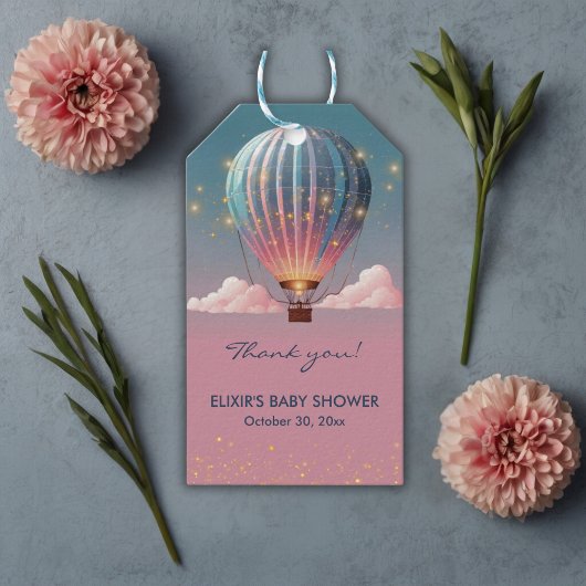 Sparkling Glitters Hete Luchtballon Baby shower Cadeaulabel