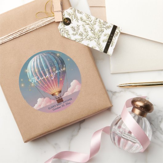 Sparkling Glitters Hete Luchtballon Baby shower Ronde Sticker (Geschenken)