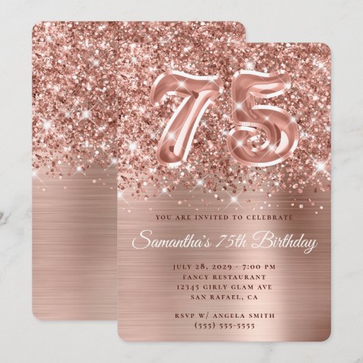 Sparkling Glittery Roos Gold Glam 75e verjaardag Kaart (Voorkant / Achterkant)