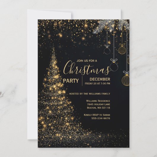 Sparkling Gold Christmas Tree Invitation Kaart (Voorkant)