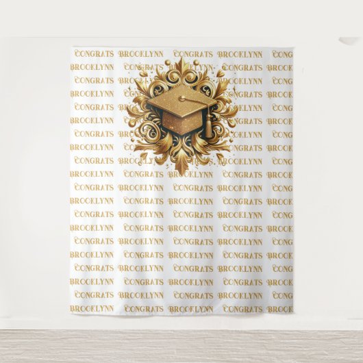 Sparkling Gold Glitter Afstuderen Stap en Herhaal Wandkleed (Voorkant)
