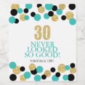 Sparkling Gold Glitter Blauwgroen Confetti 30e Ver Wijn Etiket (Enkel label)