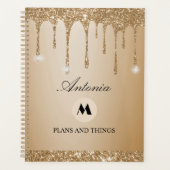 Sparkling Gold Glitter Dripping Beige Planner (Voorkant)