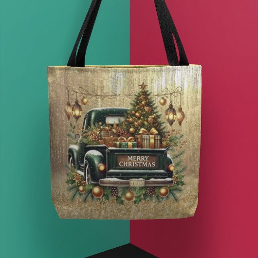 Sparkling Gold Glitter met groene  Truck Tote Bag