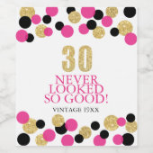 Sparkling Gold Glitter Roze Confetti 30e Verjaarda Wijn Etiket (Enkel label)