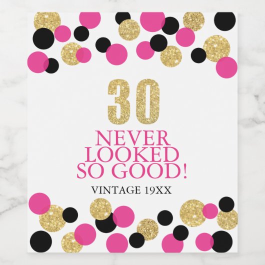 Sparkling Gold Glitter Roze Confetti 30e Verjaarda Wijn Etiket (Enkel label)