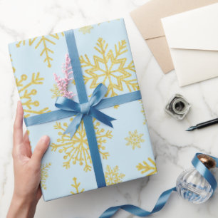 Sparkling Gold Glitter sneeuwvlokken Baby Blauw Cadeaupapier