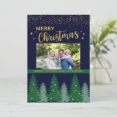 Sparkling Gold Stijlvolle Winter Pine Tree Kerstmi Feestdagenkaart (Staand voorkant)