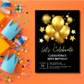 Sparkling Golden Balloons Stars Black Birthday Kaart