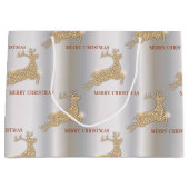 Sparkling Gouden Rendier Zilveren Kerstmis Groot Cadeauzakje (Voorkant)