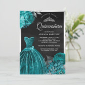 Sparkling Gown Blauwgroen Rozen Zwart Zilver Quinc Kaart (Staand voorkant)