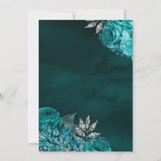 Sparkling Gown Blauwgroen Rozen Zwart Zilver Quinc Kaart (Achterkant)