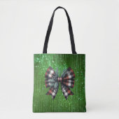 Sparkling Green Big Plaid Black Bow Tote Bag (Voorkant)