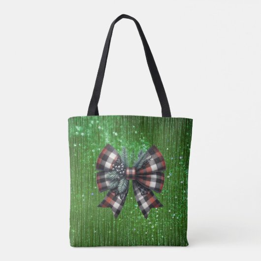 Sparkling Green Big Plaid Black Bow Tote Bag (Achterkant)